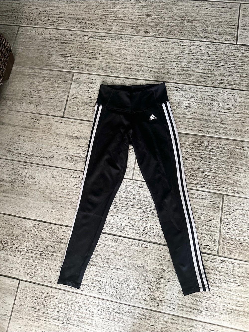 adidas Black Girls' Athletic Leggings with White Side Stripes